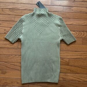 Green Ribbed Mock Neck Sweater Top